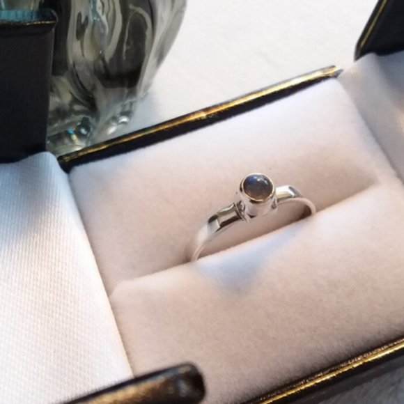 TINY Labradorite Ring | Gorgeous Sterling Setting | Stackable - Picture 3 of 7